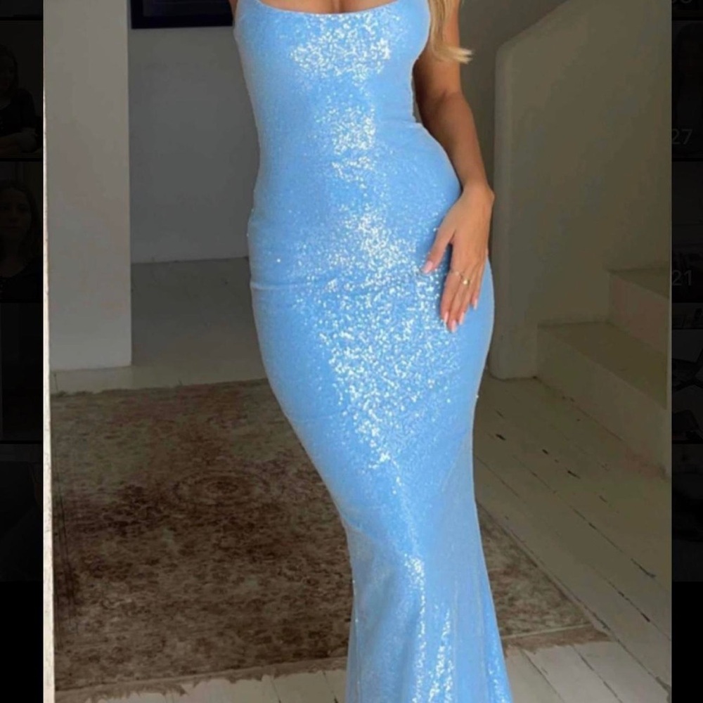 Sparkling Blue Sequin Maxi Dress